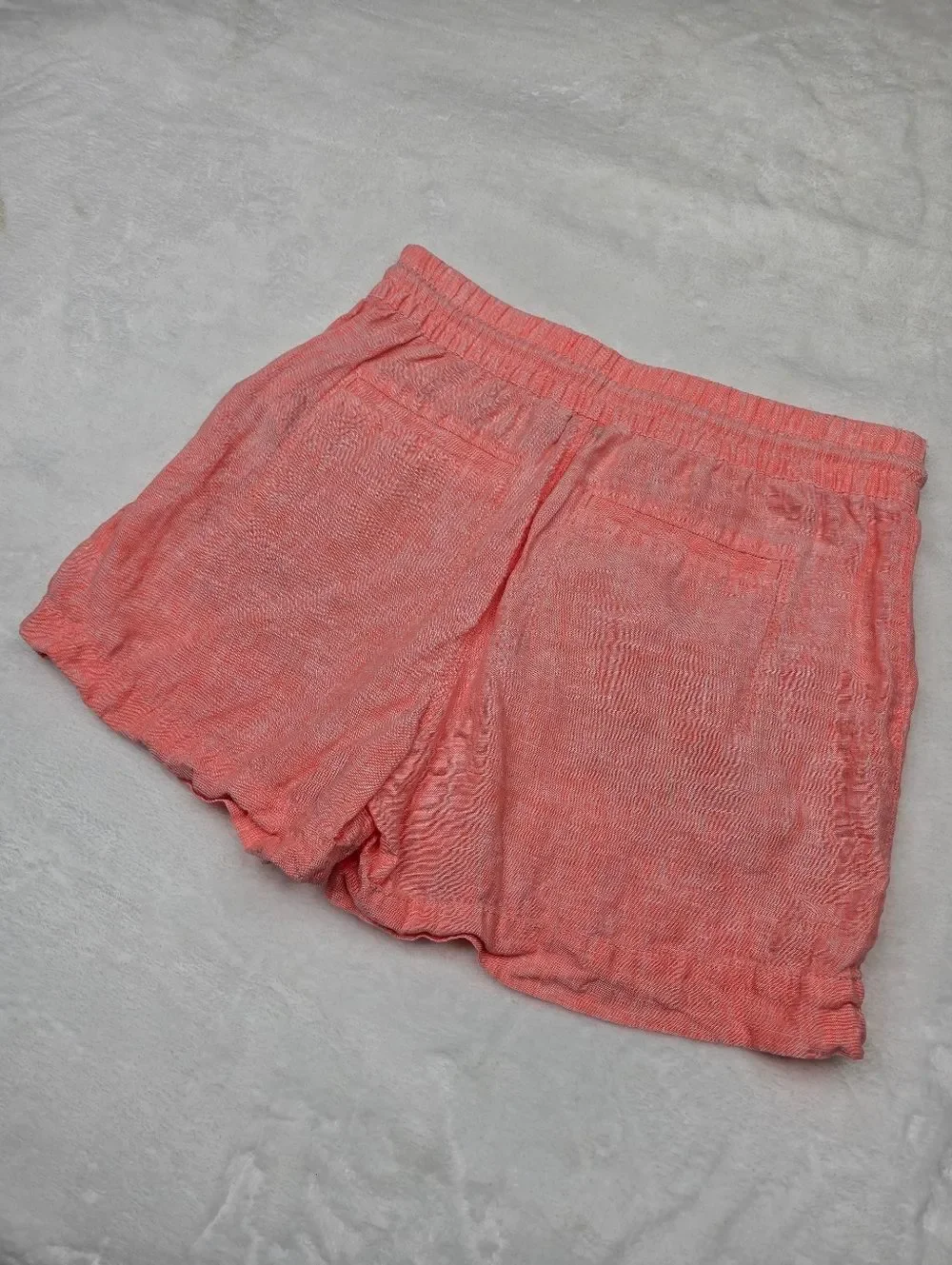 Athleta 100% Linen Drawstring Shorts Coral Resort Lightweight Summer Size 2